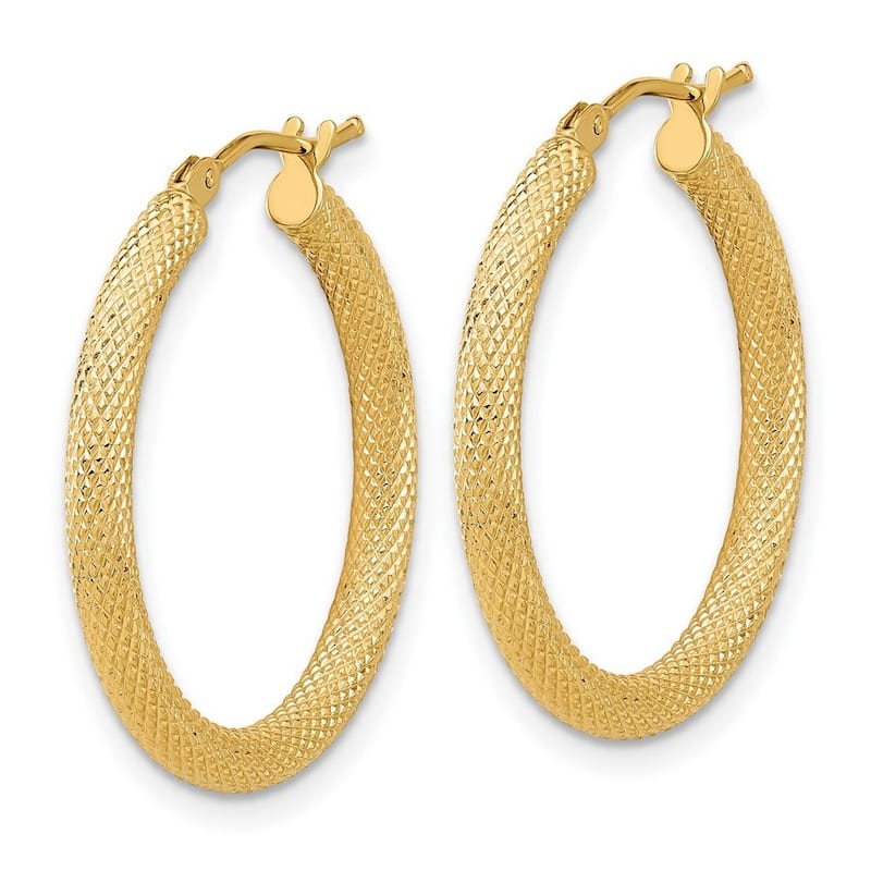 Curata 14k Yellow Gold Polished and Textured Round Hoop Earrings - 24.75x25.09mm