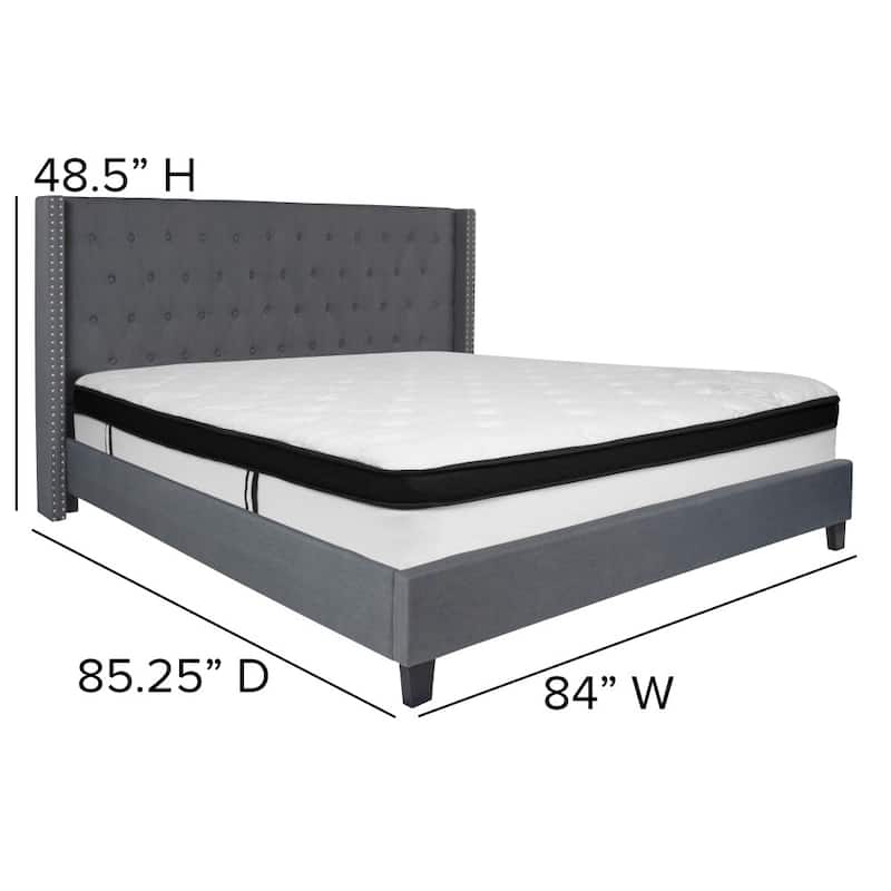 Tufted Upholstered Platform Bed w/ Memory Foam Pocket Spring Mattress