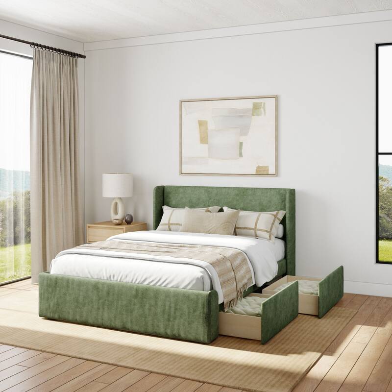 Plank and Beam Full-Size Upholstered Bed with Rectangular Headboard - Green