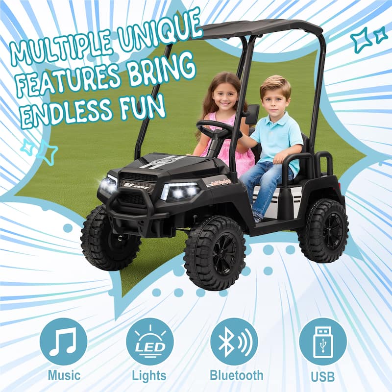 24V XL Kids Ride On Electric Truck with 4 Seats, Remote Control, Dual Motors, Suspension, Bluetooth Audio & Removable Sunshade