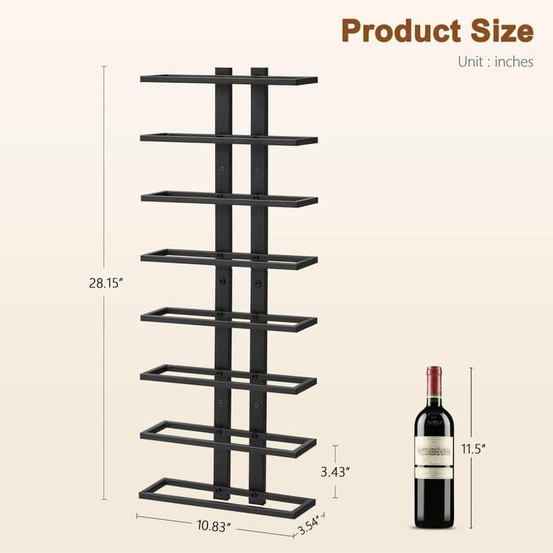 8 Tier Wall Mount Wine Rack - 10.83"D x 4.06"W x 28.23"H