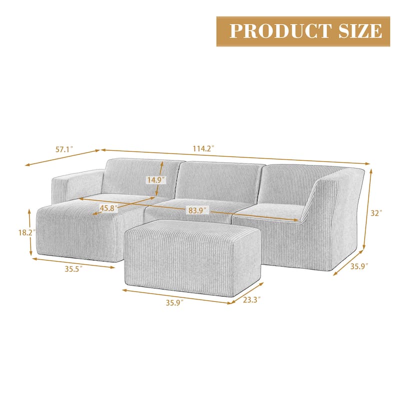 Modular Sectional Sofa 4-seater Oversized Chaise Lounge Couch for Living Room
