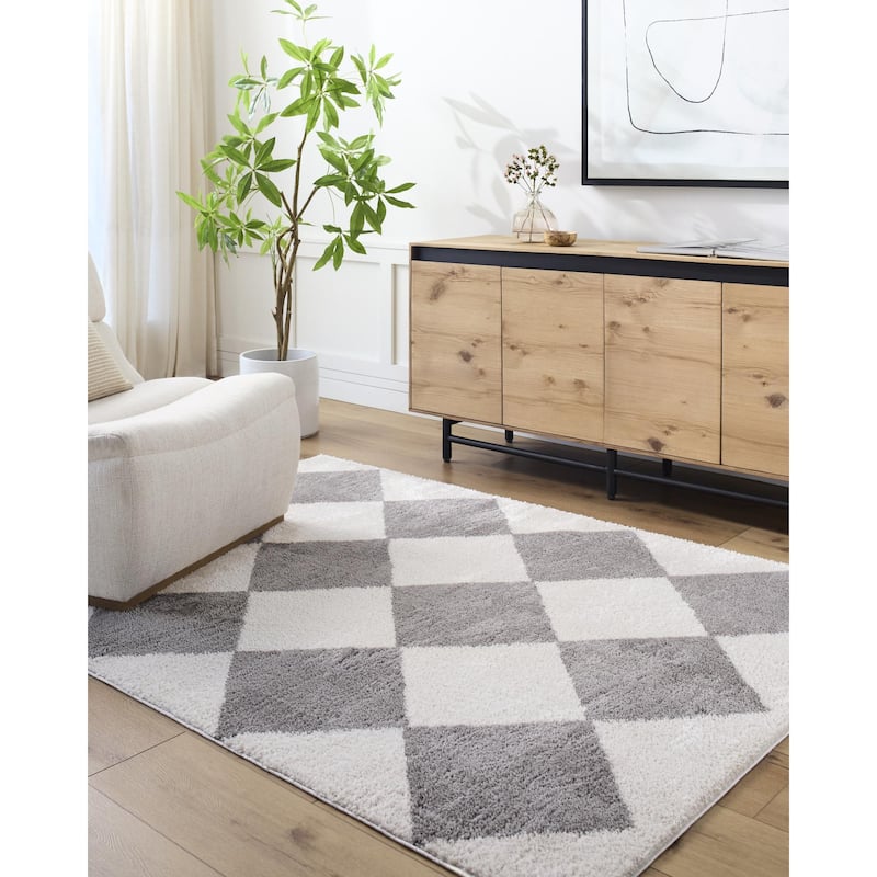 Livabliss Scandinavian Fossay Shag Diamond Washable Area Rug - 7'10" x 10' - Charcoal