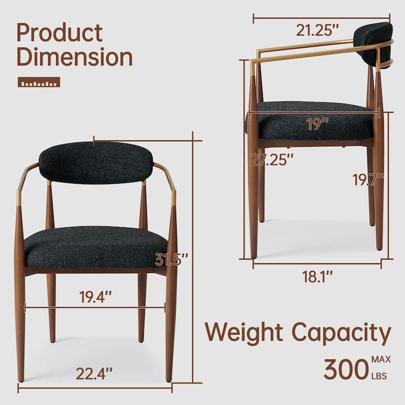 Morden Fort Modern Boucle Dining Chairs Armchair Set of 2