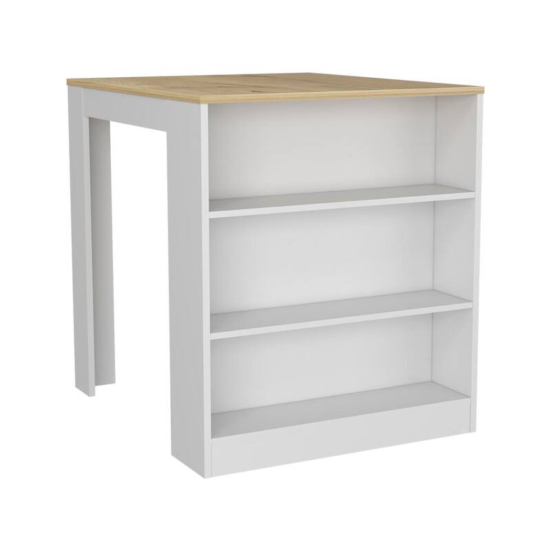 Tanna Kitchen Counter Dining Table ,Two Legs, Three Side Shelves -White / Light Oak
