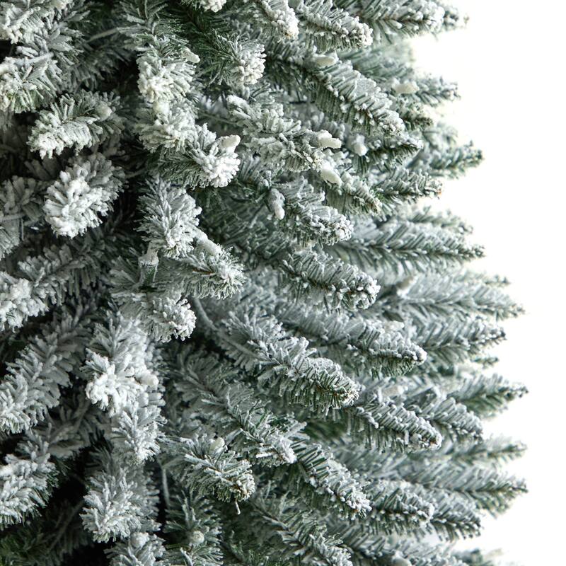 10ft. Flocked Pencil Artificial Christmas Tree with 700 Clear Lights & 1145 Branches - Sleek Snowy Holiday X-Mas Tree