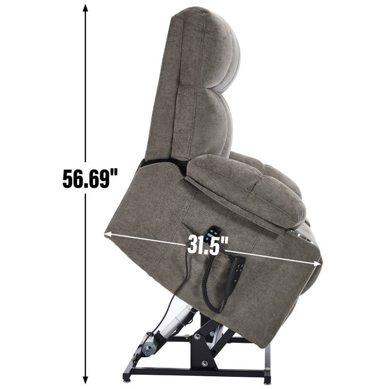 Dual Motor Chenille Power Lift Recliner Chair, Heavy Duty Motion Mechanism with Massage and Lumbar Heating, Dual Cup Holders