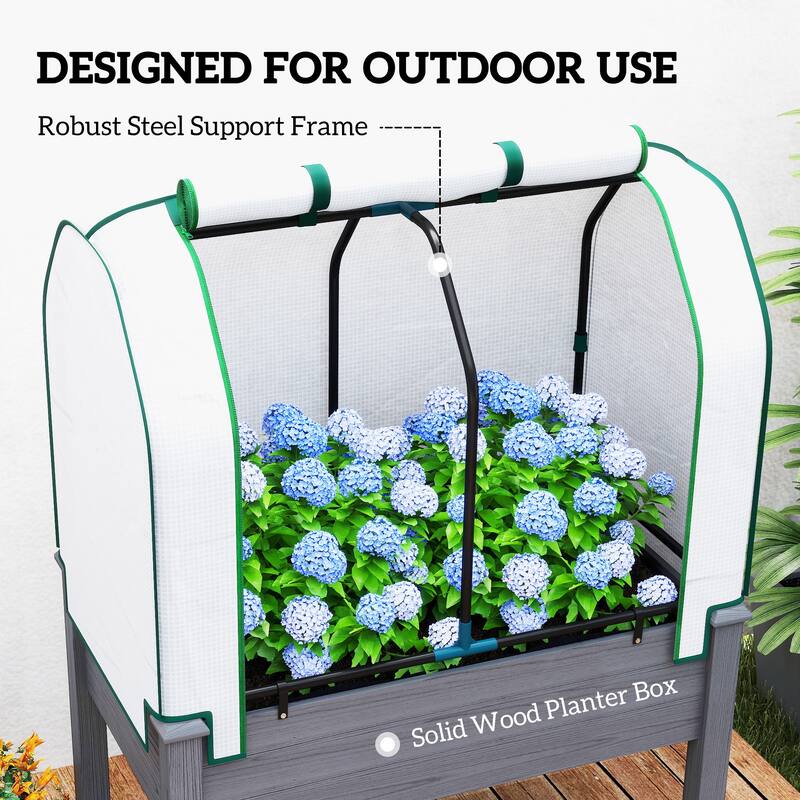 Outsunny Raised Garden Bed with PE Greenhouse Cover Outdoor Elevated Wood Planter Box , 35 x 22 x 47 inch