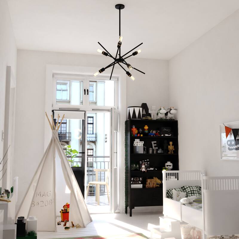 Halsted Black and Satin Brass Mid-Century Modern Sputnik Pendant Light