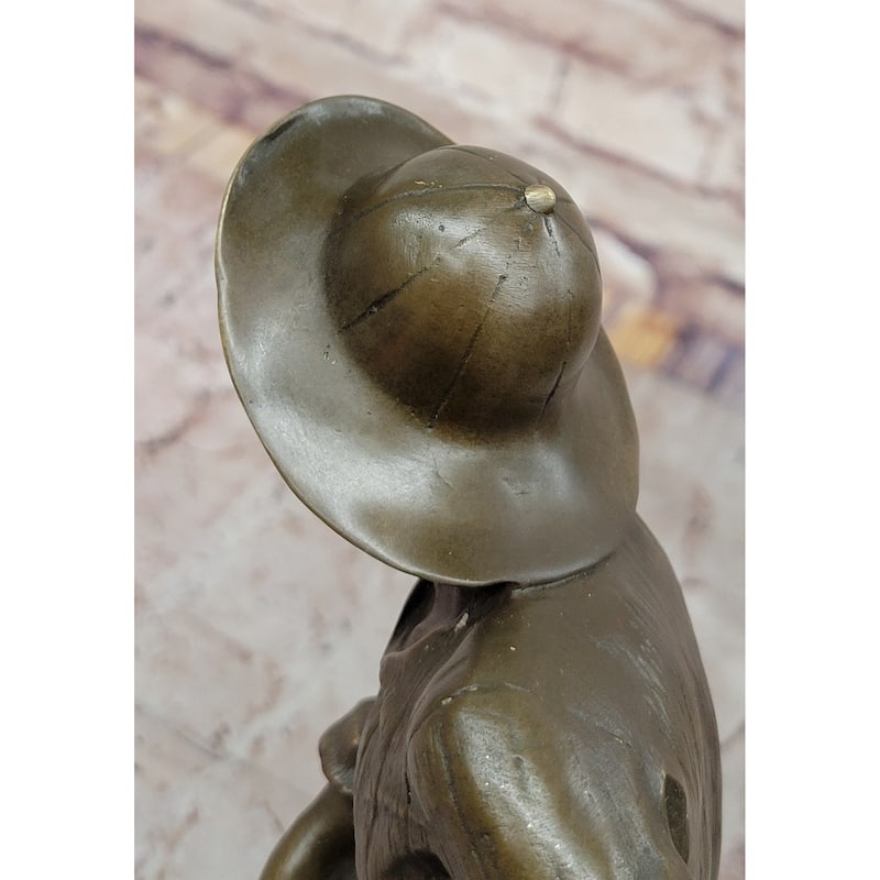 Bronze Imitative Fisherman With Net – Nautical-Themed Sculpture On Marble Base
