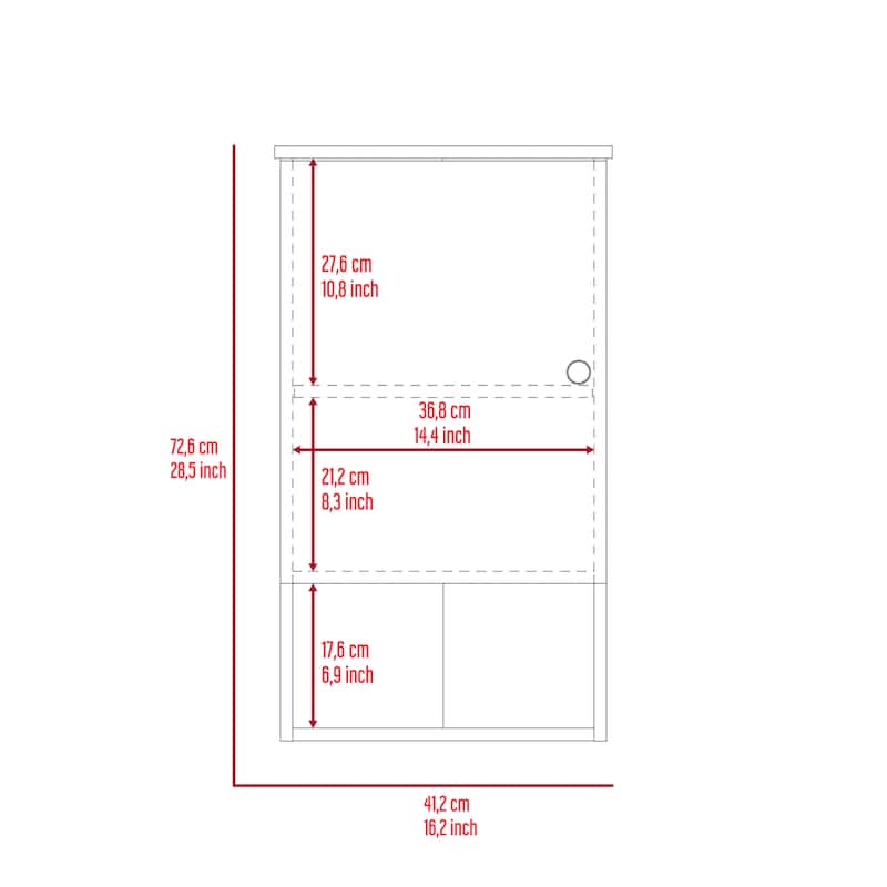 Medicine Cabinet with One Door, One Open Shelf, and Two Internal Shelves, Soft-Close Hinges, Engineered Wood