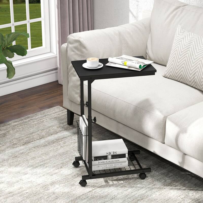 Gymax Set of 2 C-shaped Sofa Side Table Height Adjustable Compact End
