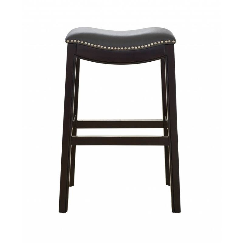 HomeRoots 31" Gray and Espresso Faux Leather and Solid Wood Backless Bar Height Bar Chair