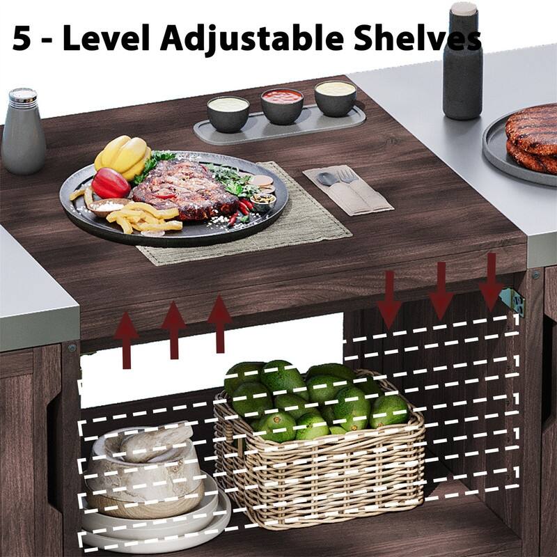 Outdoor Kitchen Island for Big Green Egg Grills, Solid Wood Outdoor Grill Cart w/Stainless Steel Top &Drawer, Patio Kitchen Cart