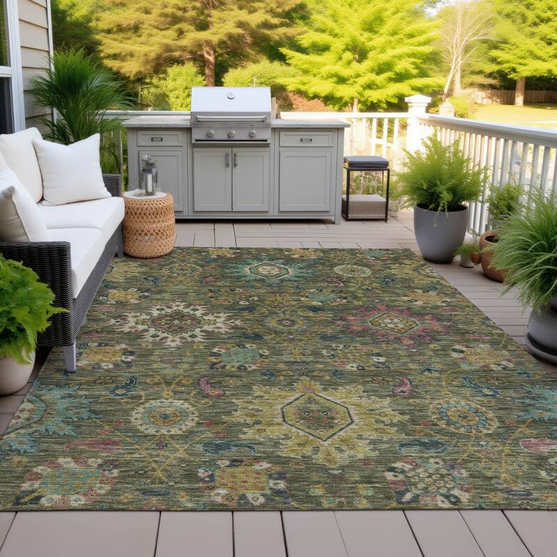 Machine Washable Indoor/Outdoor Boho Traditional Chantille Rug - Olive - 8' x 10'