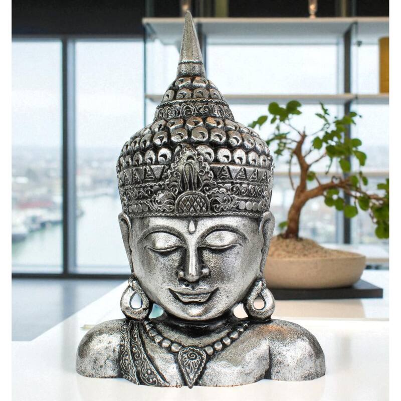 19" Gold Buddha Bust Hand Finished Decorative Sculpture, Zen Spiritual Home Accent