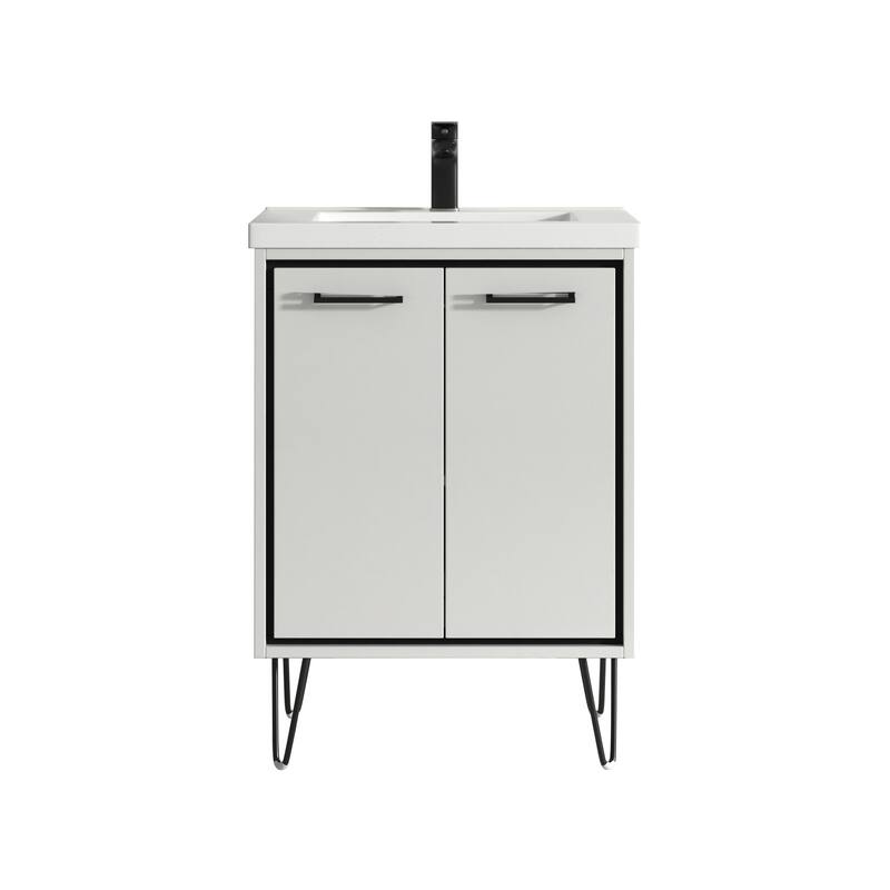 Mitchell 24" Single Bathroom Vanity Set - Glossy White-Black Trim