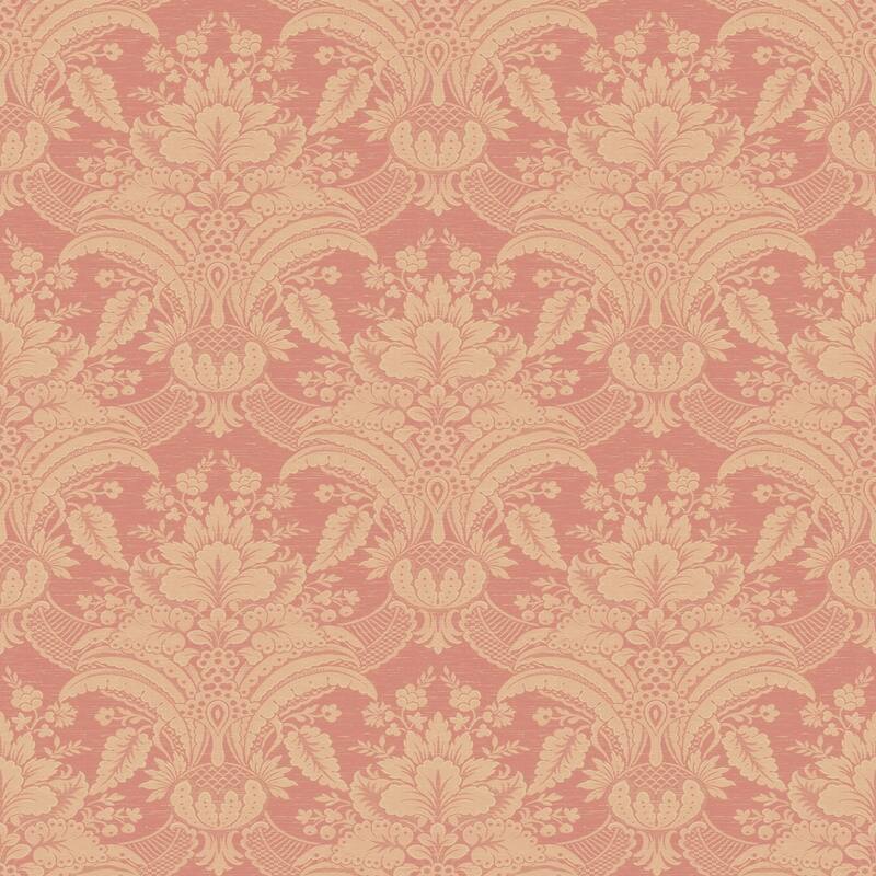 Seabrook Designs Freida Floral Damask Unpasted Wallpaper - 27 in. W x 27 ft. L - Metallic Coral Pink