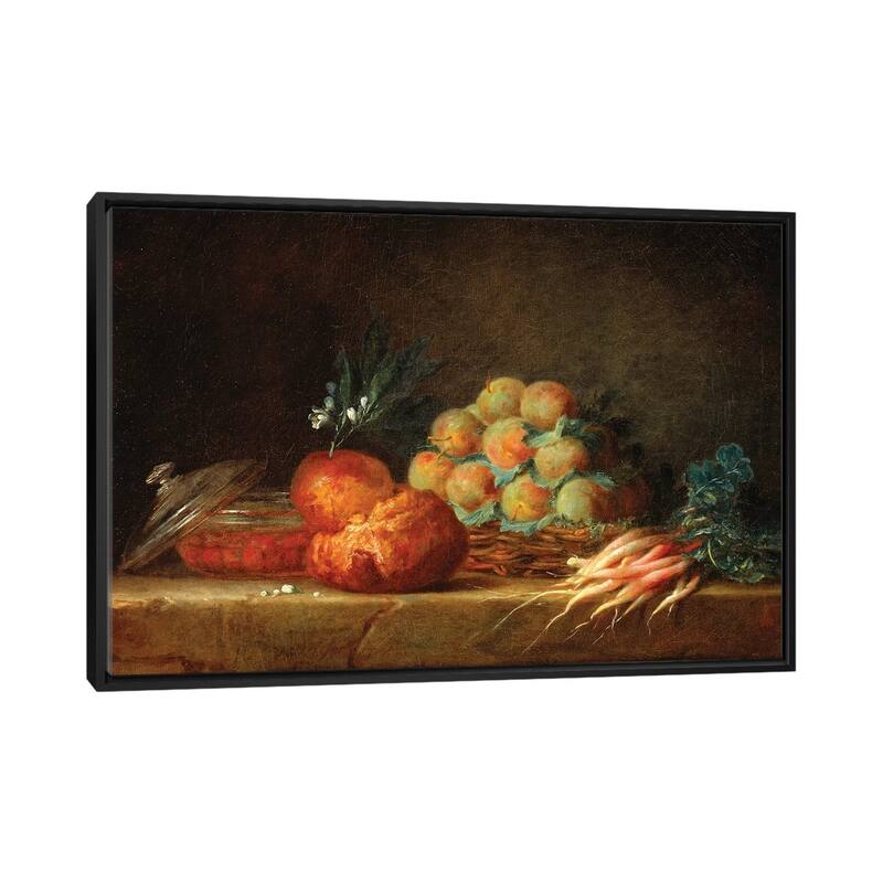 iCanvas "Still Life With Brioche, Fruit And Vegetables, 1775" by Anne Vallayer-Coster Framed Canvas Print