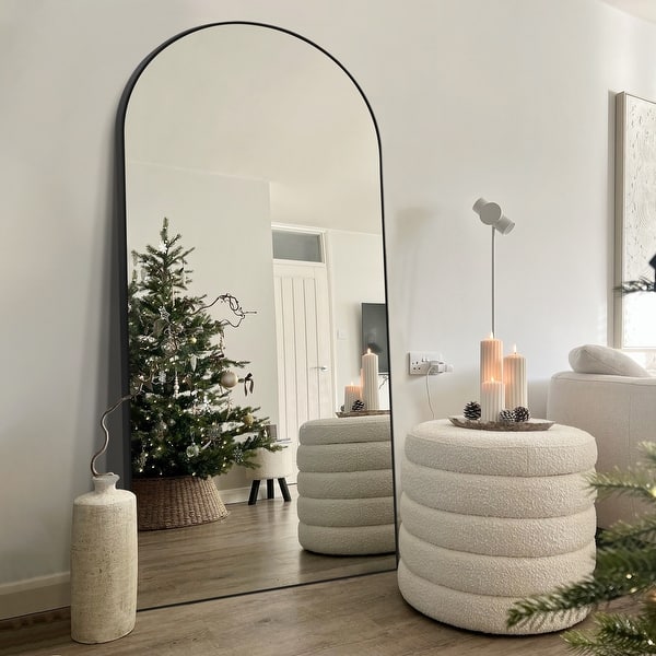 Arched Floor Mirror With Stand,Wood Frame Full Length Mirror,Wall-Mounted Mirror - 71"×32" - Black
