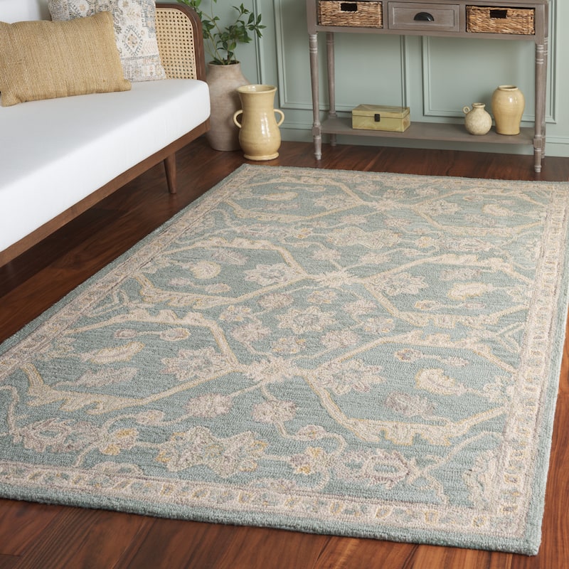 SAFAVIEH Handmade Blossom Eefke Modern Floral Wool Rug - 6' x 9' - Light Blue/Beige