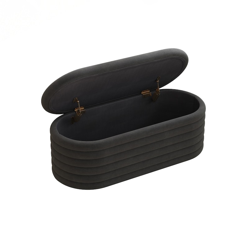 Ottoman Bench Upholstered Fabric Storage Bench End of Bed Stool with Safety Hinge for Bedroom, Living Room, Entryway