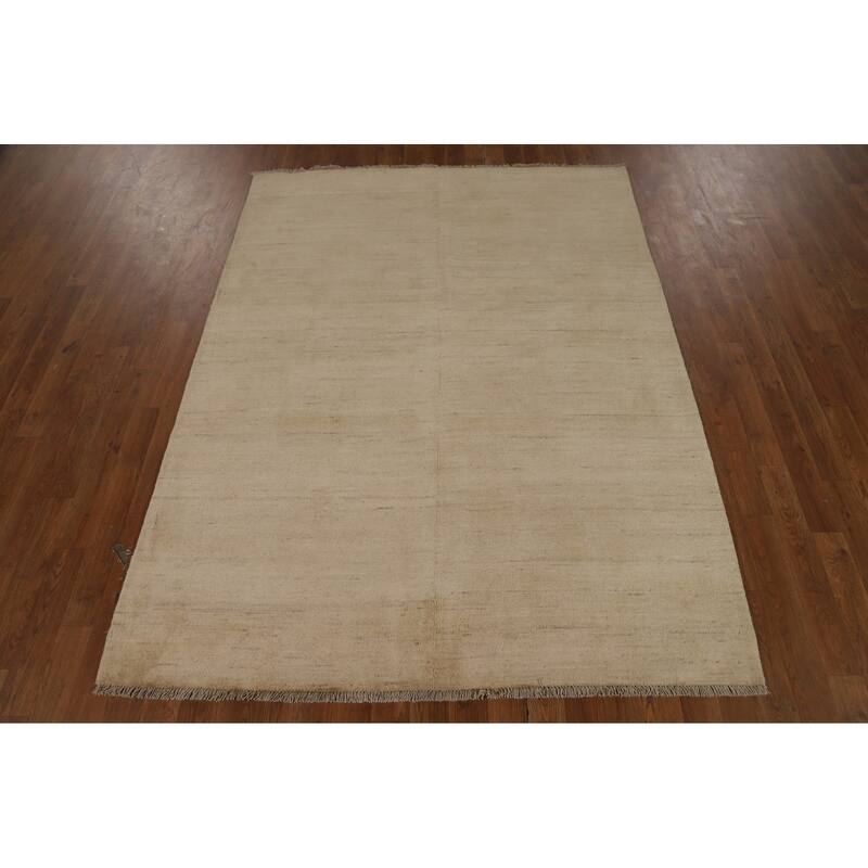 Gabbeh Oriental Area Rug Hand-Knotted Modern Beige Wool Carpet - 4'8" x 6'6"