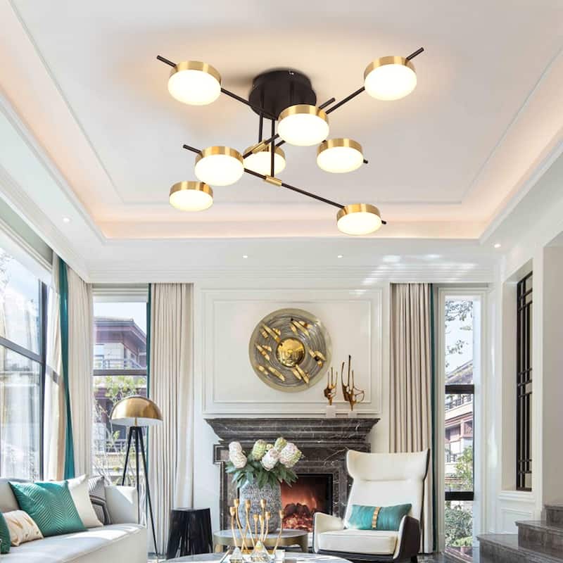 Modern Sputnik Brass Semi Flush Dimmable LED Ceiling Light