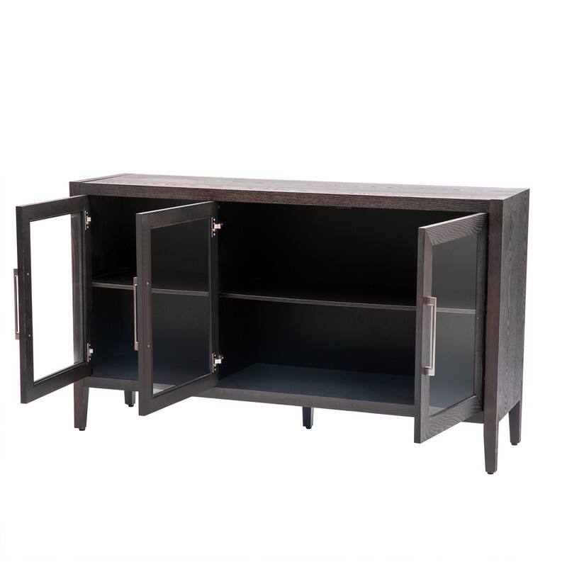Wood Storage Cabinet with Three tempered glass doors and Adjustable Shelf