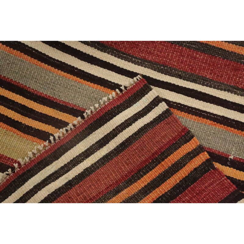 Hand Woven Oriental 100% Wool Carpet Southwestern Geometric Oranges & Rust Kilim Area Rug - 9' 10'' X 4' 8''