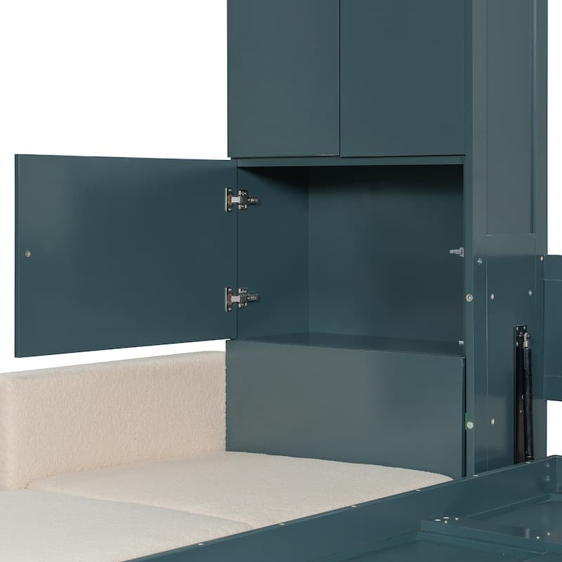 Queen-Size Convertible Murphy Wall Bed with Built-In L-Shaped Sofa & Storage Cabinet System by Harper&Bright Designs