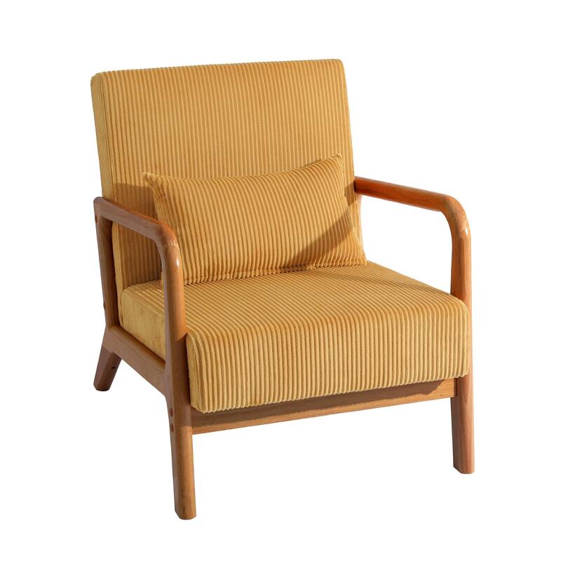 25" W Mid Century Upholstered Wood Accent Chair with Pillow