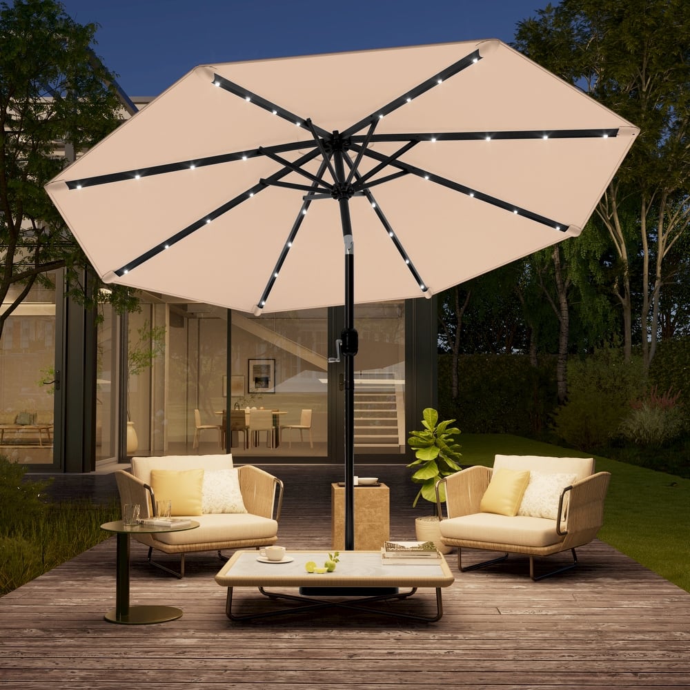 LIVOOSUN 10Ft Solar-powered Large Round Outdoor Patio Market Umbrella with Crank