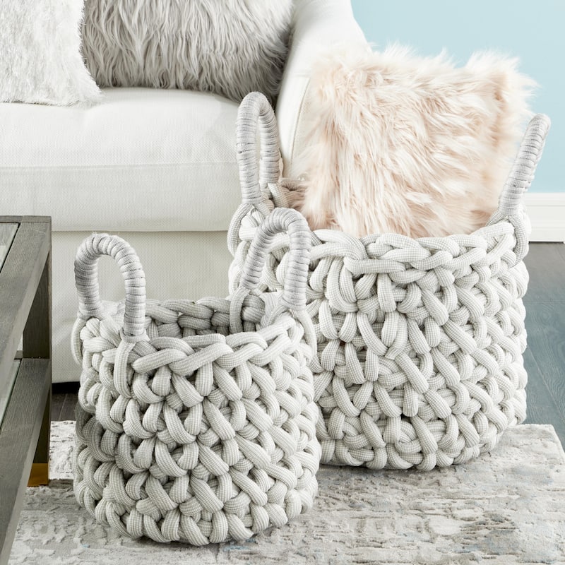 Fabric Handmade Storage Basket with Handles - Set of 2 Gray - CosmoLiving by Cosmopolitan