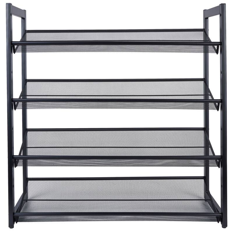 Organize It All 4 Tier Adjustable Mesh Shoe Rack in Black - Black