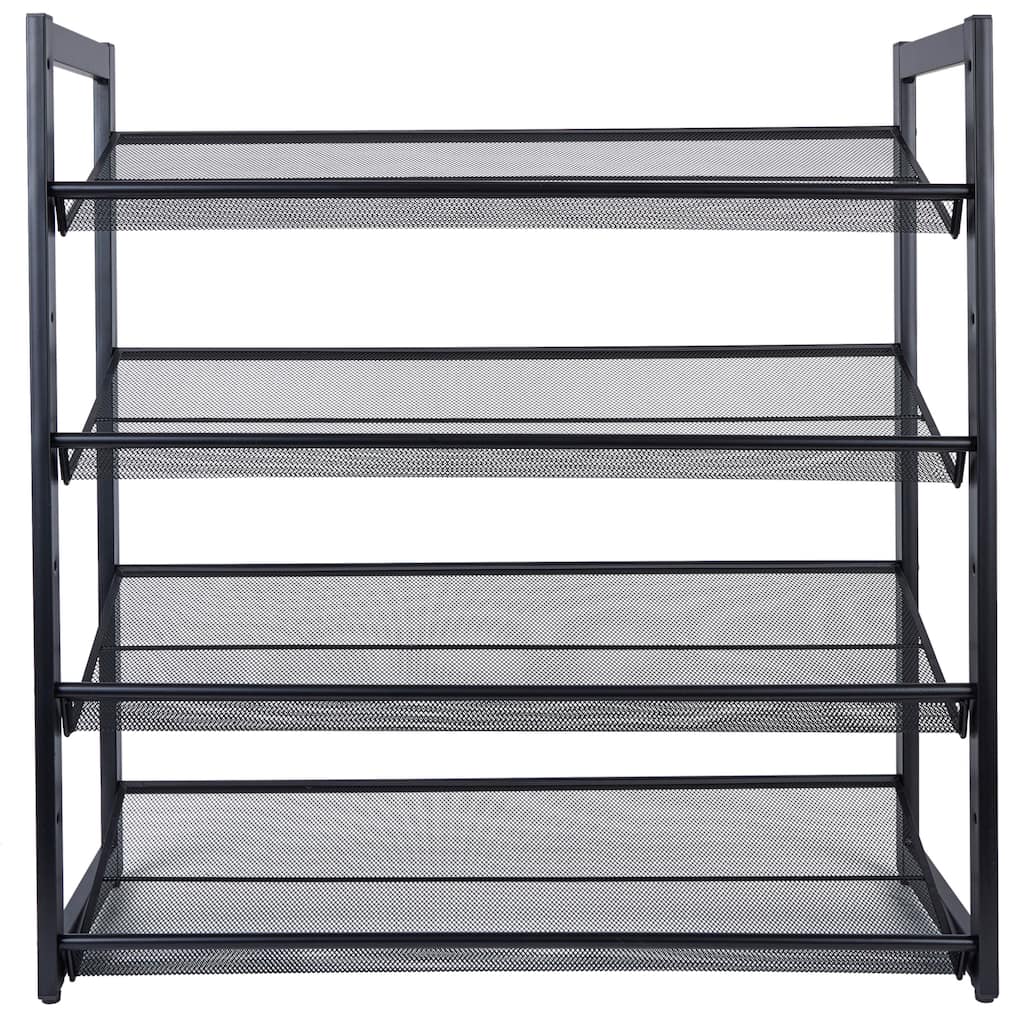 Organize It All 4 Tier Adjustable Mesh Shoe Rack in Black