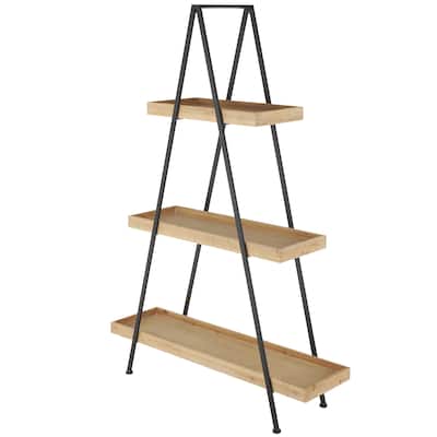 Metal 3 Shelf Shelving Unit with Black Metal Triangle Frame - Black - Roche River Decor