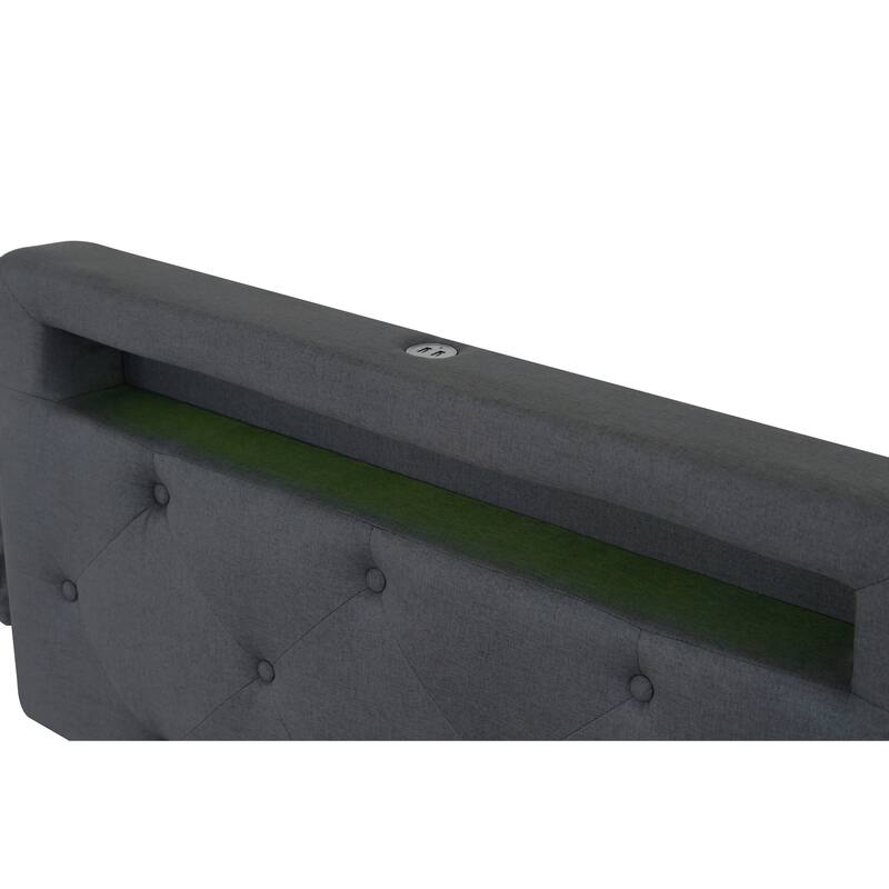 Dark Grey Twin Size Platform Bed with 4 Storage Drawers,USB Charging Station and LED Lights