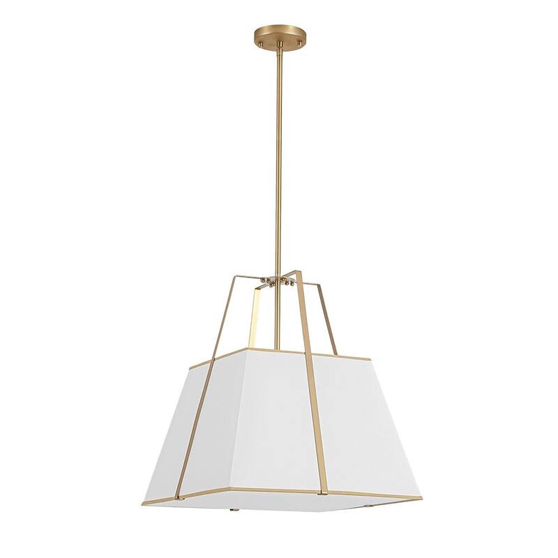 Mid-Century 4-Light Square White Fabric Cage Pendant Chandelier