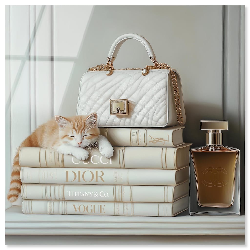 Ivory Books and Kitten Acrylic by Art Remedy, Ready to Hang