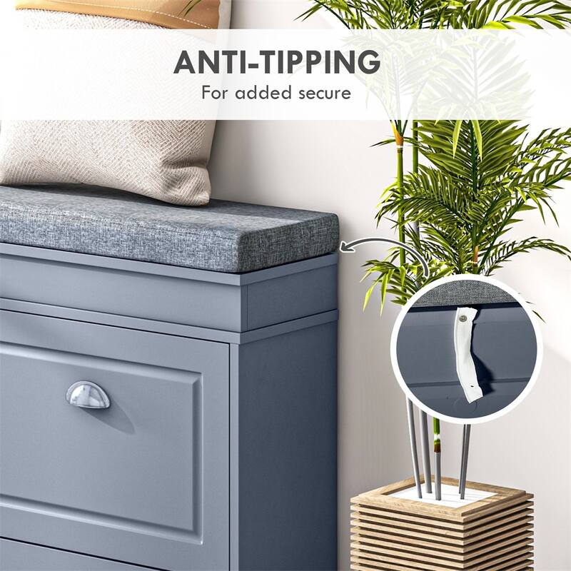 Modern Shoe Rack Bench for Entryway, Organizer with Cushion, 2 Drawers