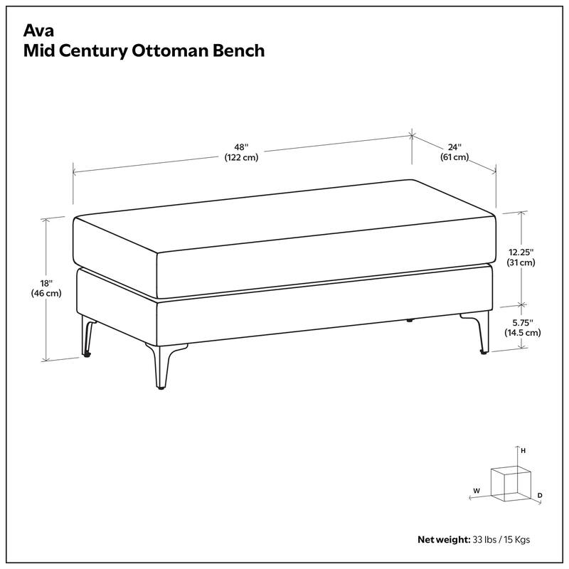 WYNDENHALL Lana Large Rectangular Ottoman in Tightly Woven Performance Fabric