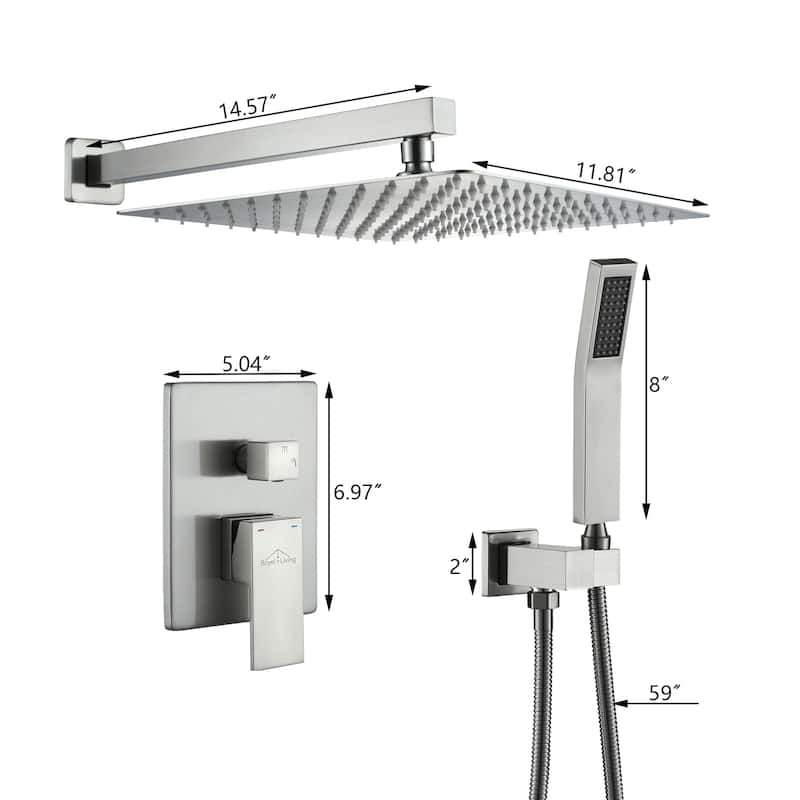 2.5 GPM 12 in. Wall Mount Dual Shower Heads with Pressure Balance Valve