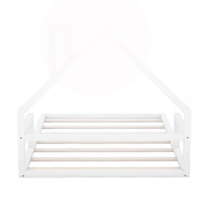 Full Size Wood Floor Bed with House-shaped Headboard