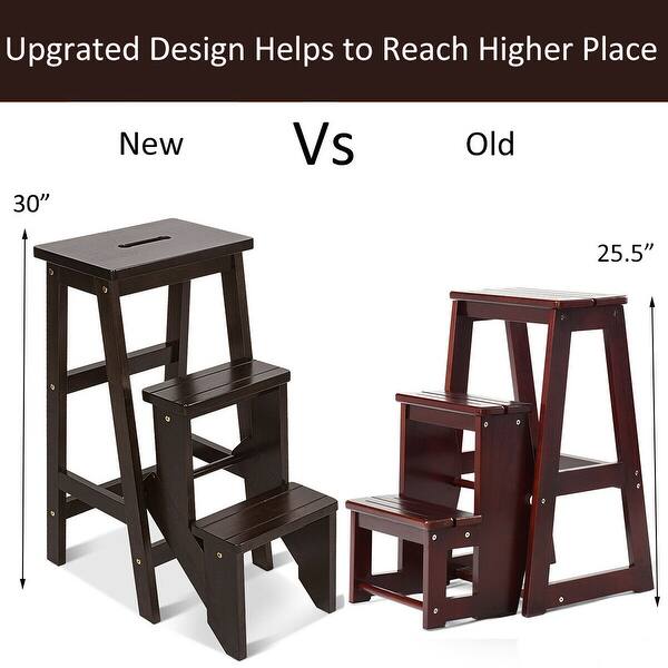 Home Kitchen Portable Seat Display And Storage Shelf For Library Coffee 30h Giantex 3 Tier Folding Step Stool Multifunction 3 In 1 Wood Step Stool Home Kitchen Furniture Charahome folding portable step ladder with safety handrails 3. wood step stool home kitchen furniture