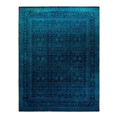 Overton Hand Knotted Wool Vintage Inspired Modern Contemporary Overdyed Blue Area Rug - 8' 1" x 10' 6"