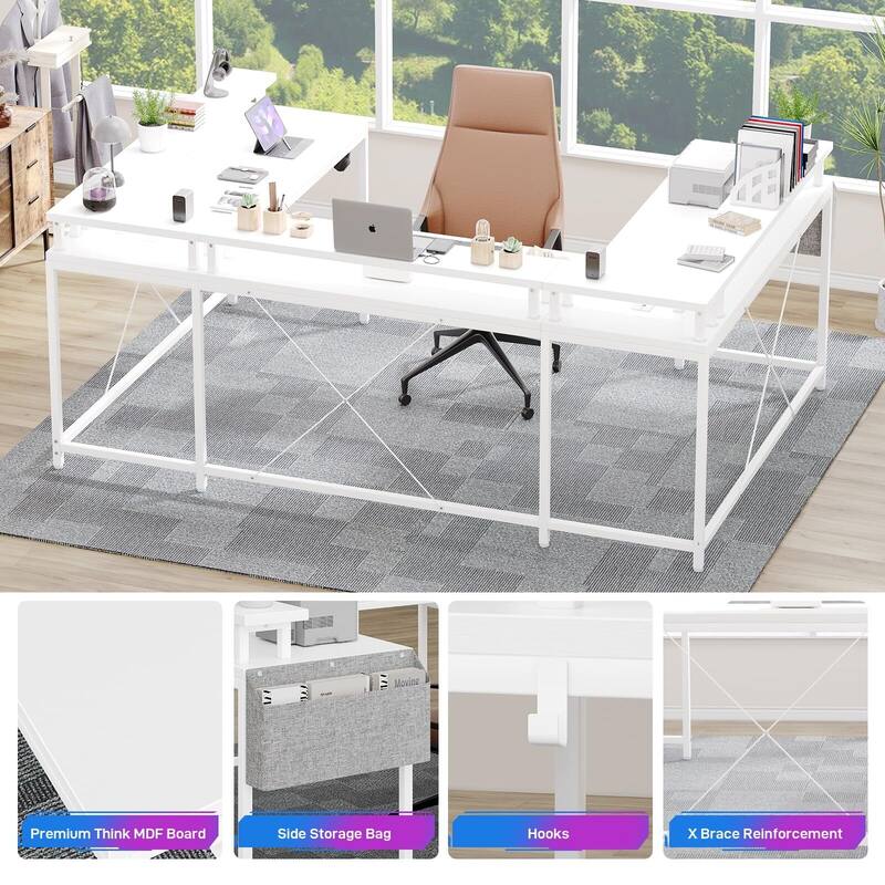 U Shaped Desk, 126 Inch Gaming Desk with Monitor Stand and LED Lights