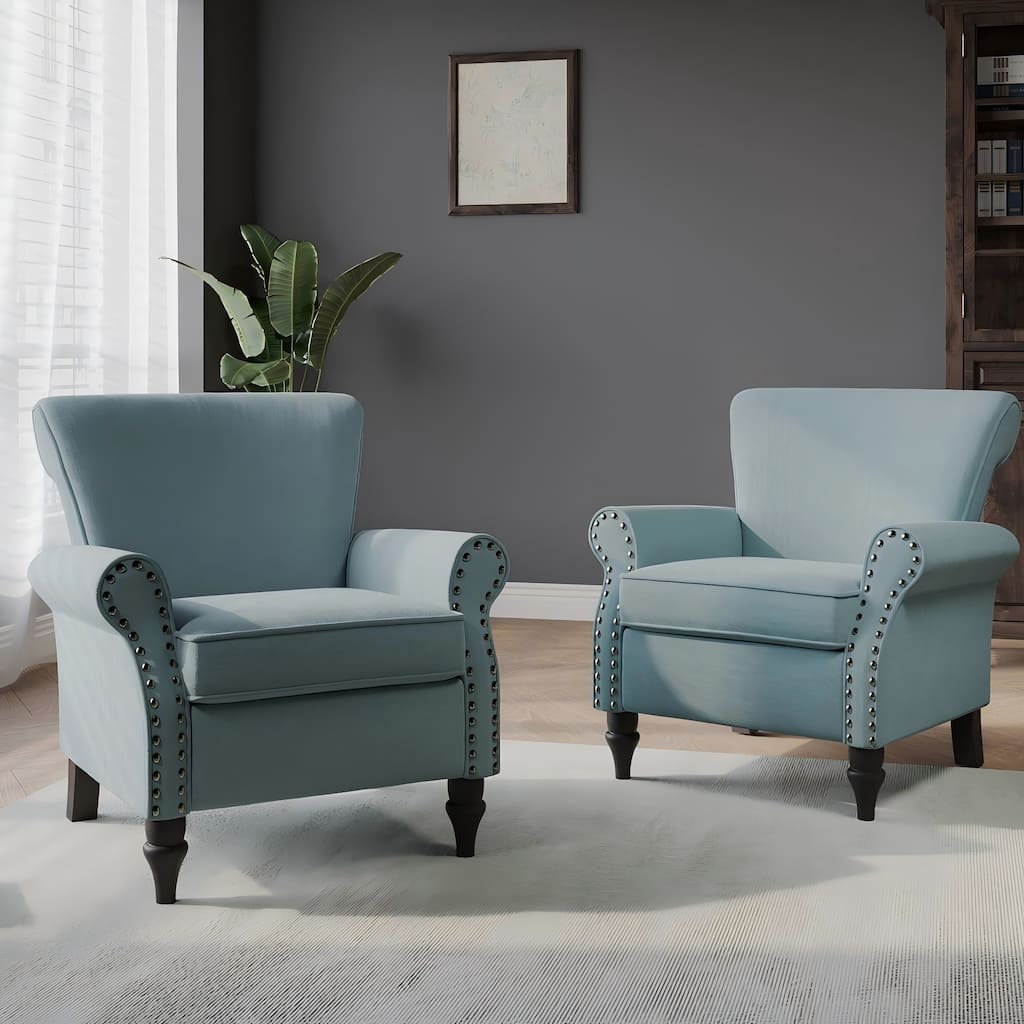 Set of 2 Modern Upholstered Armchair Nailhead Trim Accent Chair