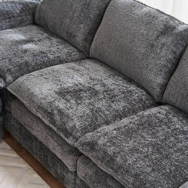 Modern Upholstered Deep 3-Seat Sofa Couch with Ottoman