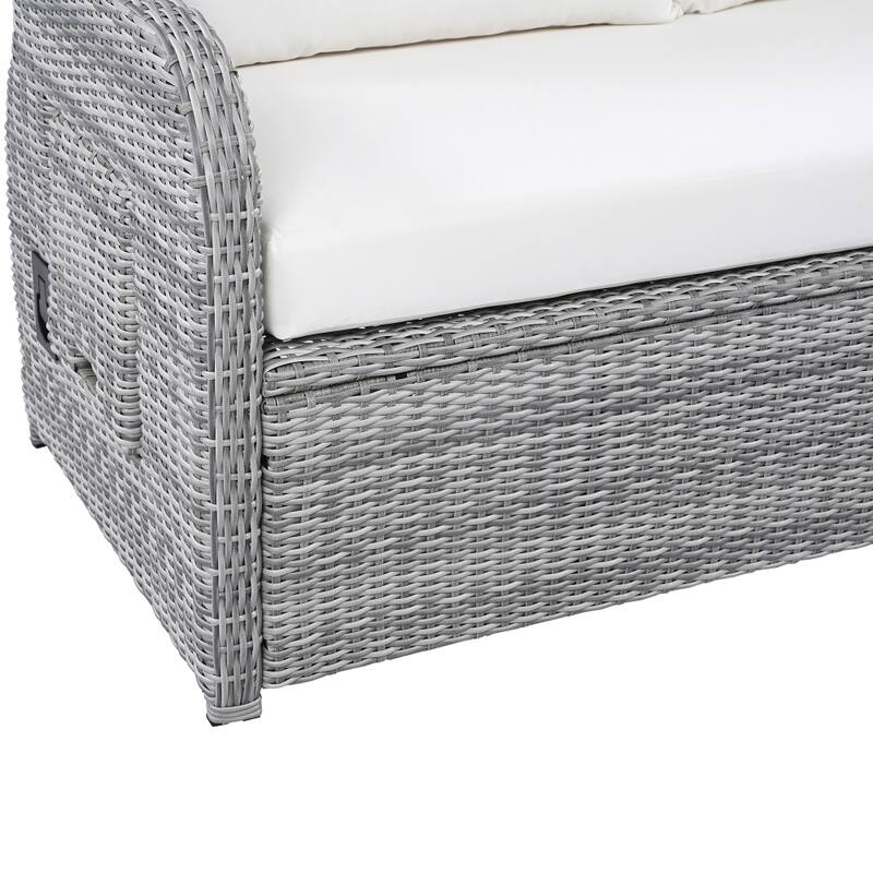 Outdoor Rattan Furniture Set with Adjustable Table, Recliners and 2 Ottomans